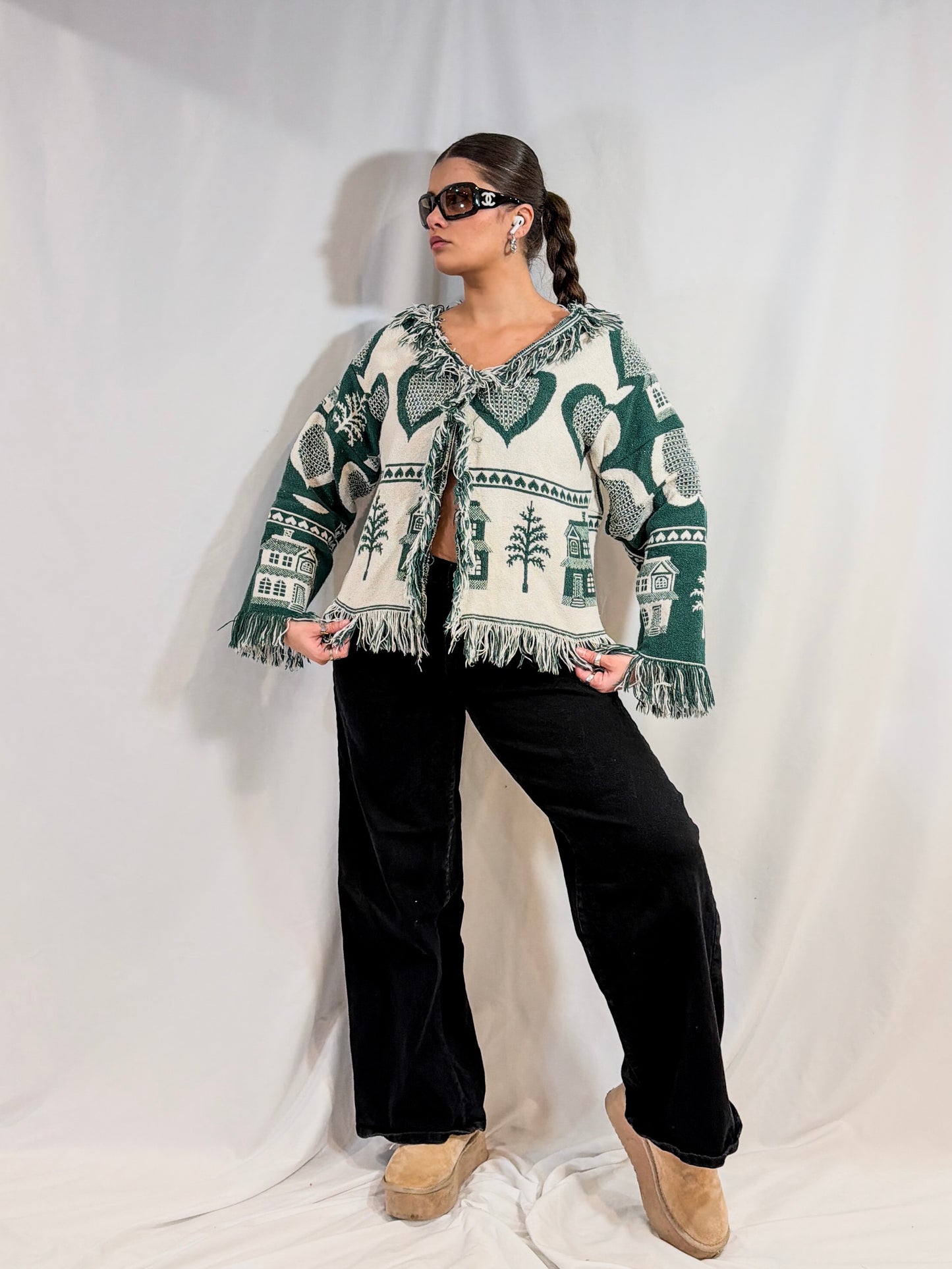 Green Fringe Sweater