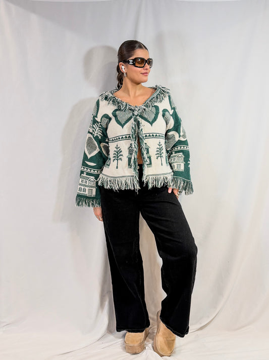 Green Fringe Sweater